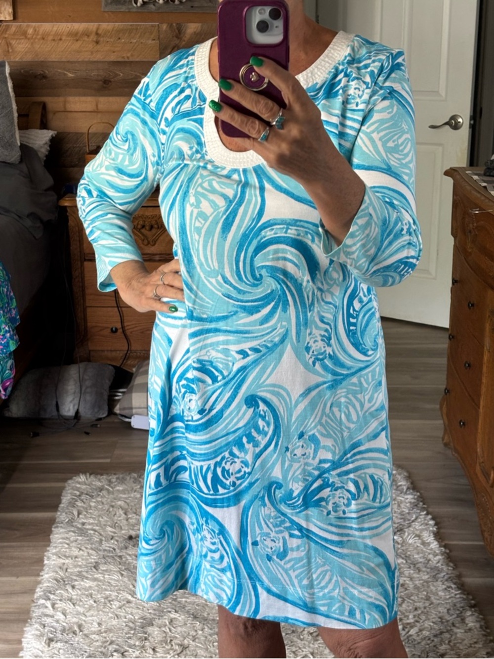 Lilly Pulitzer Blue and White Swirl Shift Dress Size Large
